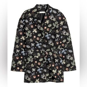 H&M Botanical Embroidered Midi Length Jacket in Black Size S